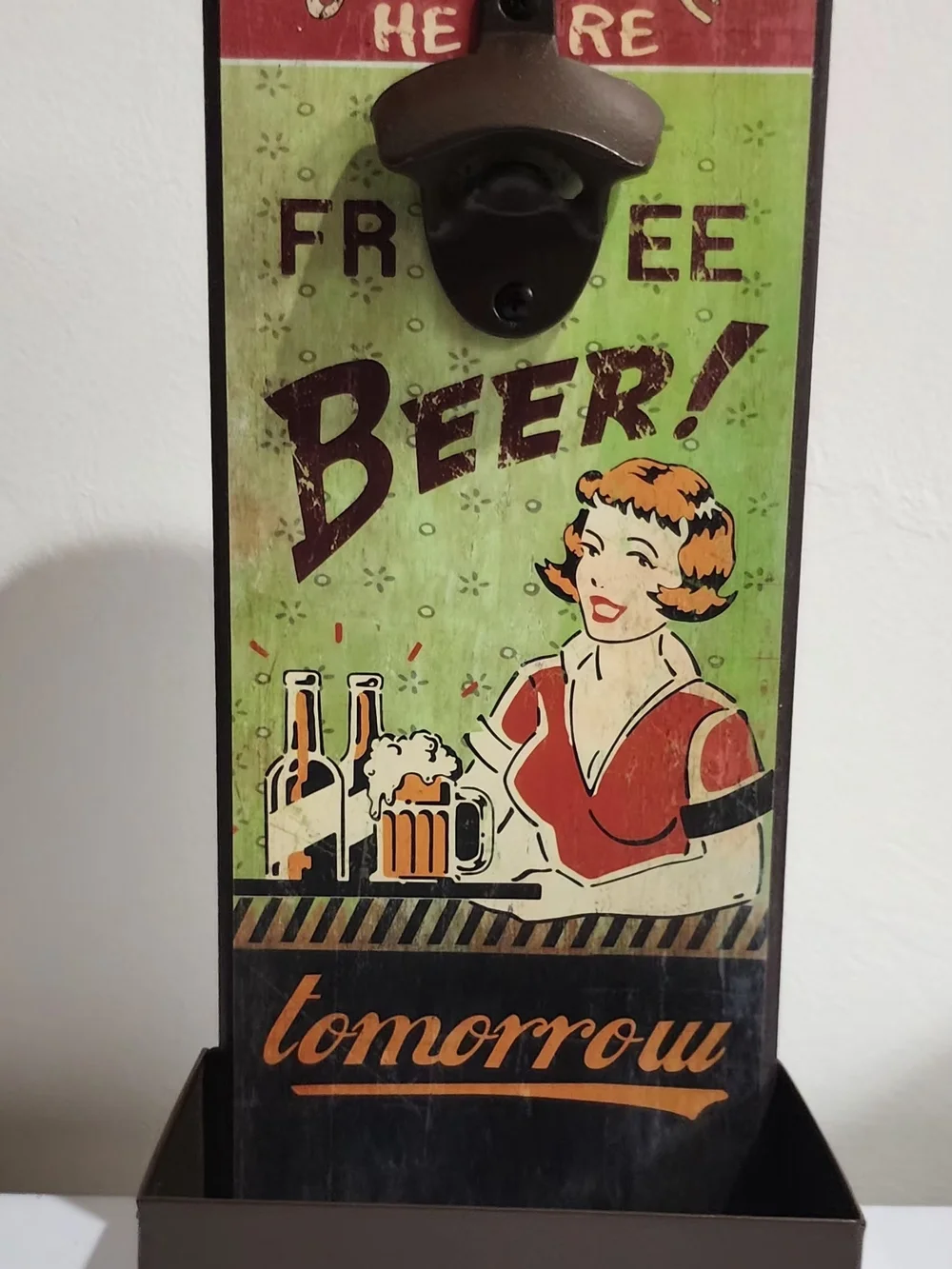 Vintage bar sign Wall Mount Bottle Opener Cap Catcher Free Beer Bar Decor